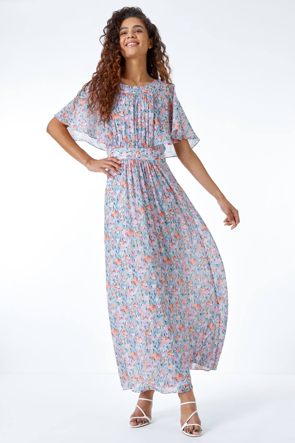 Lilac Floral Print Angel Sleeve Maxi Dress, Image 4 of 5
