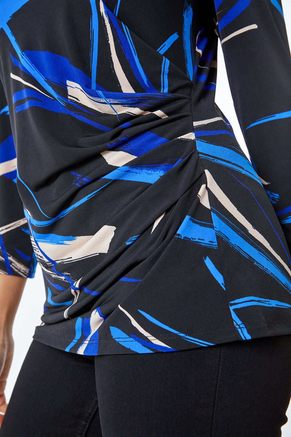Royal Blue Petite Ruched Side Abstract Top, Image 5 of 5
