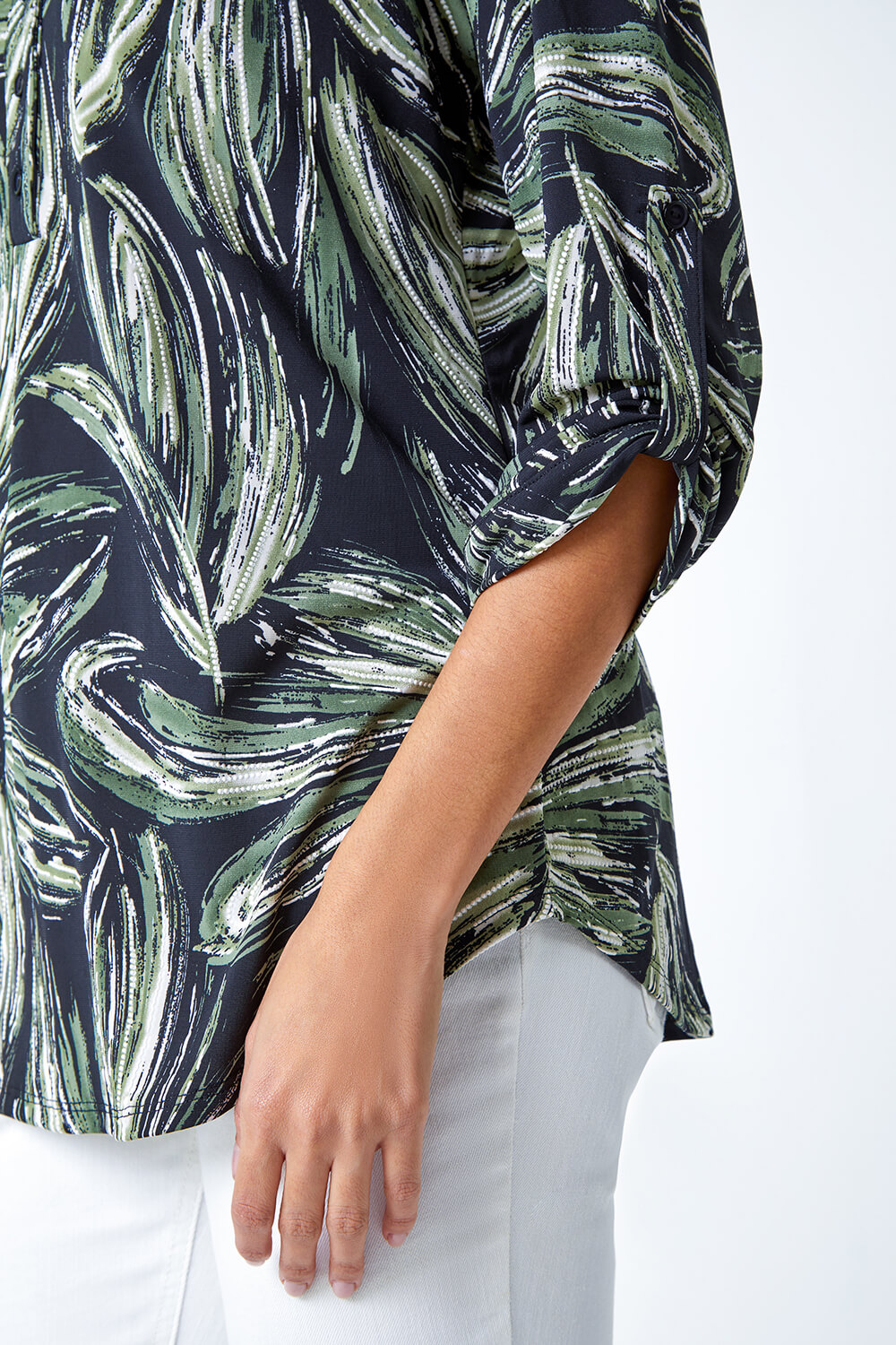 KHAKI Textured Leaf Print Stretch Shirt, Image 5 of 5