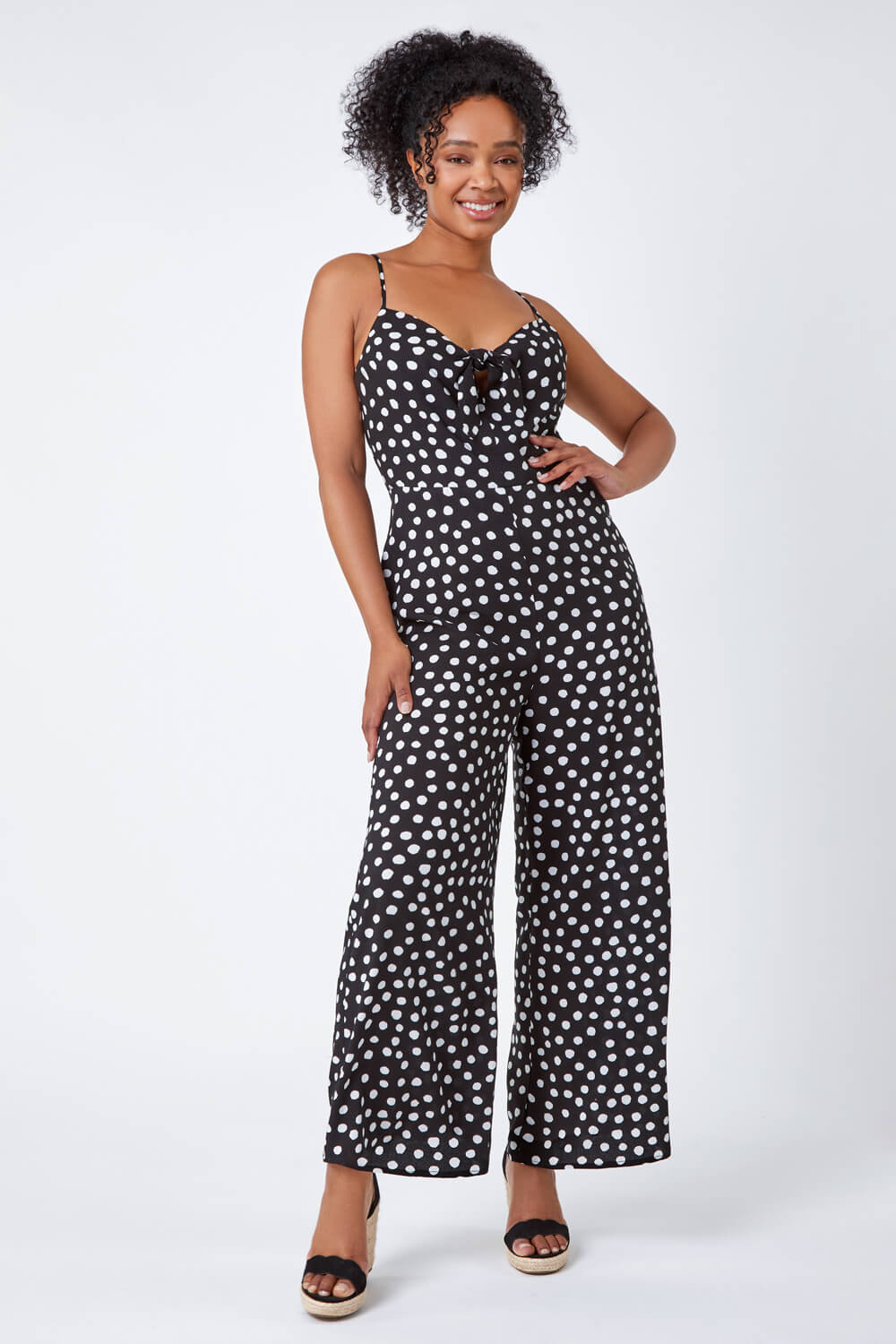 Black Petite Full Length Polka Dot Jumpsuit, Image 4 of 6