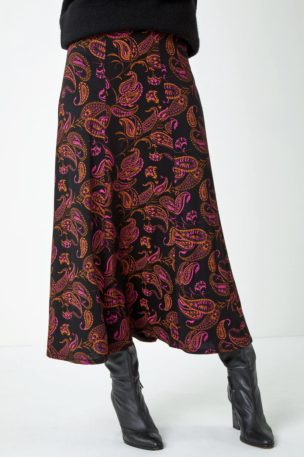 PINK Paisley Print Midi Stretch Skirt, Image 2 of 5