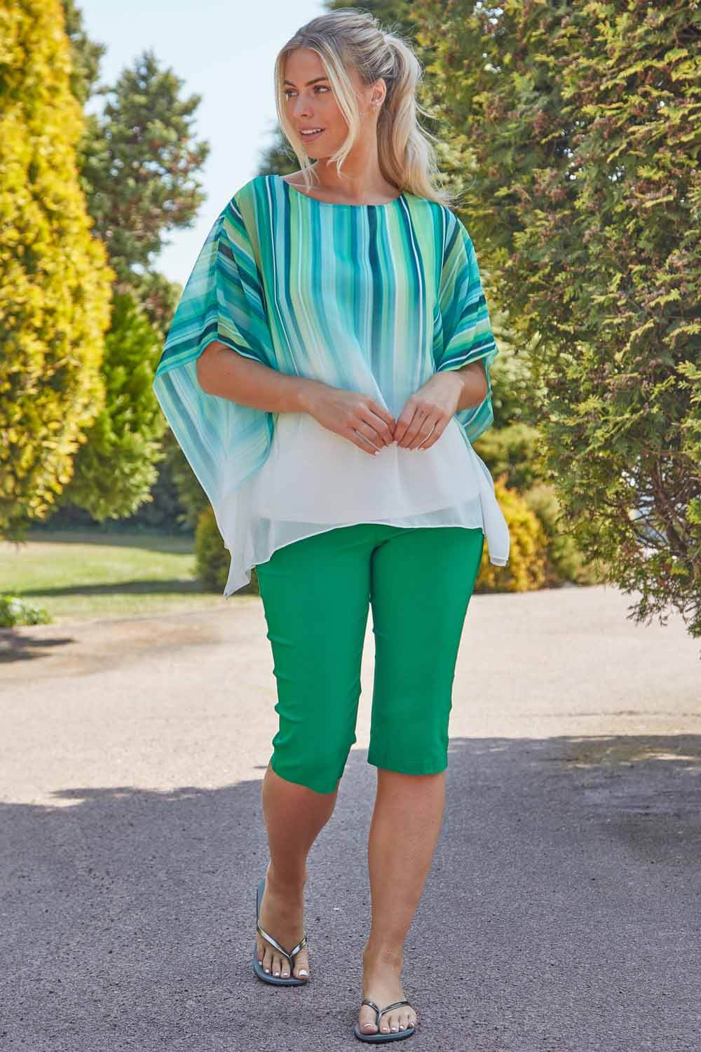 Green Ombre Stripe Print Overlay Top, Image 3 of 4