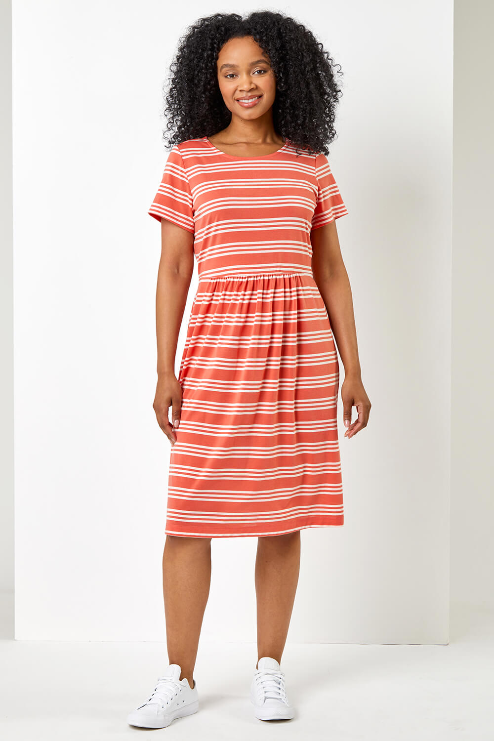 CORAL Petite Stripe Print Skater Dress, Image 3 of 5