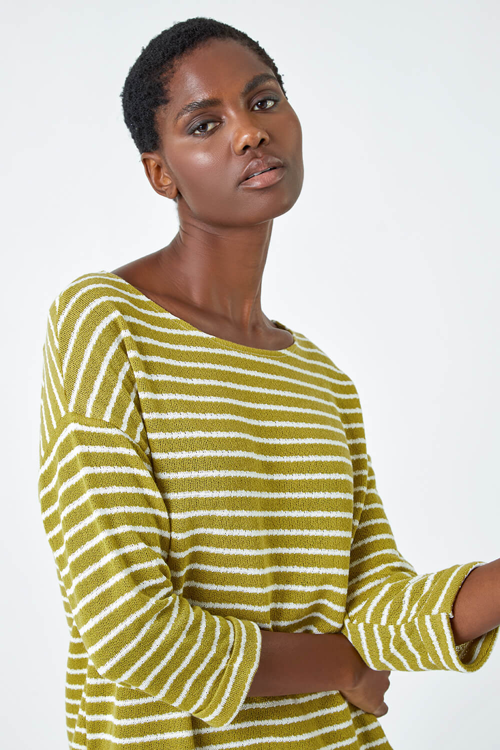 Lime Knitted Stripe Print Stretch Top , Image 4 of 5