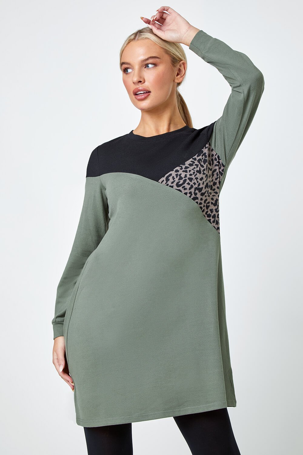 Petite Leopard Print Colour Block Knit Dress