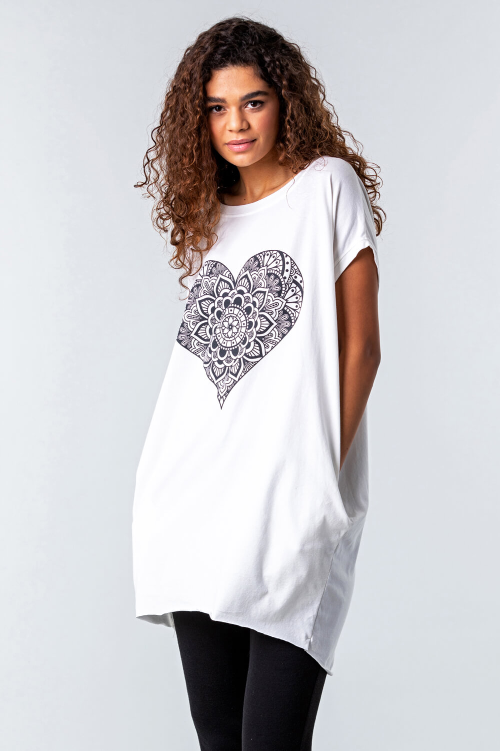White One Size Henna Heart Print Lounge Top, Image 4 of 4