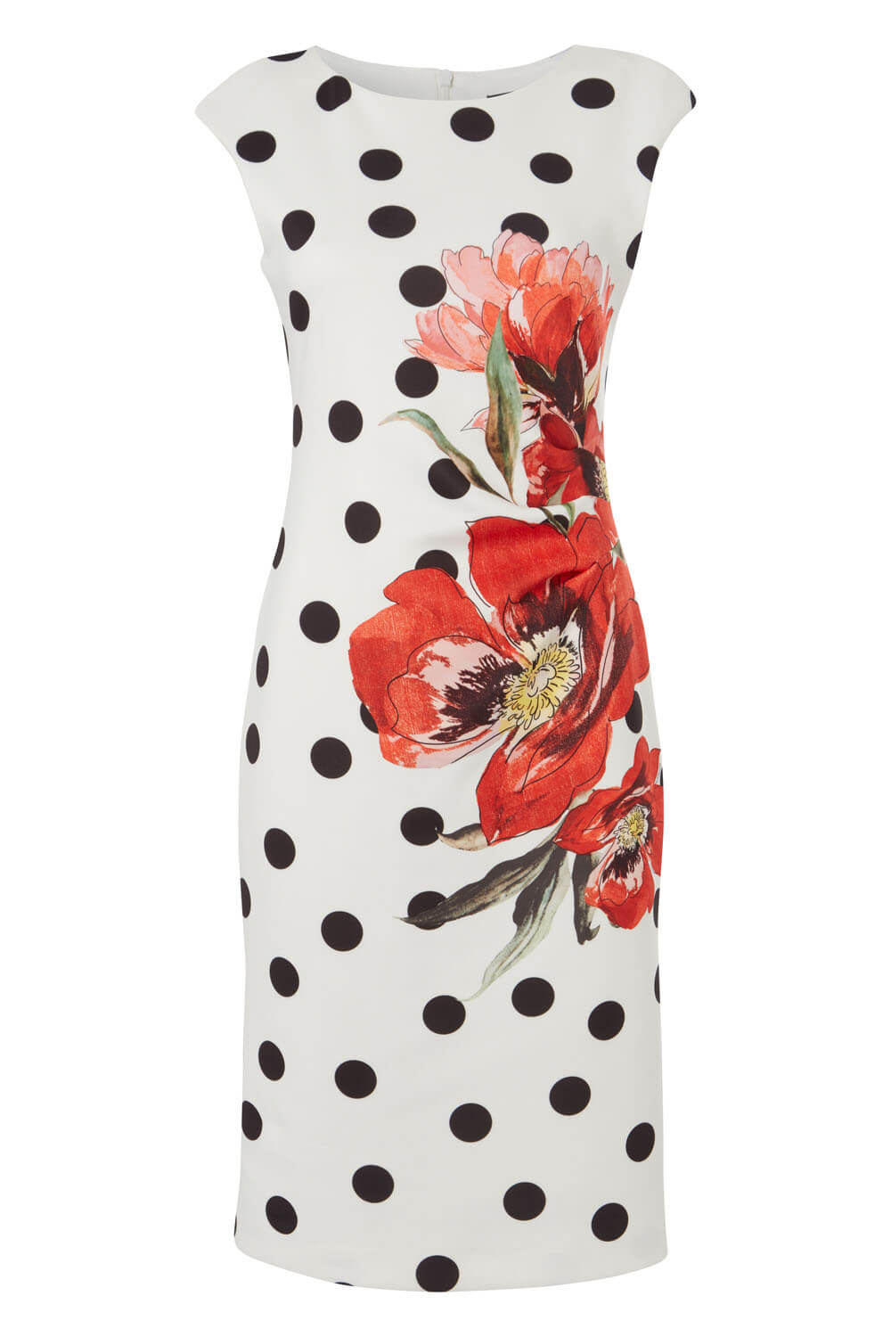 Red Spot Floral Print Premium Stretch Dress, Image 5 of 5