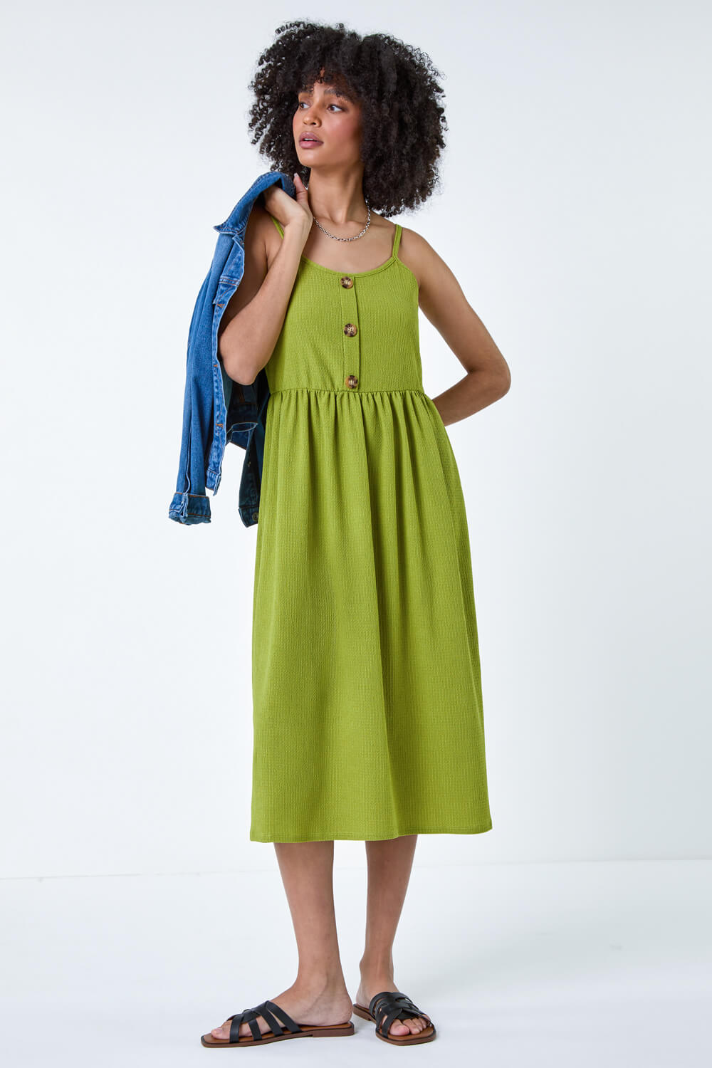 Lime Stretch Jersey Button Midi Dress, Image 2 of 5