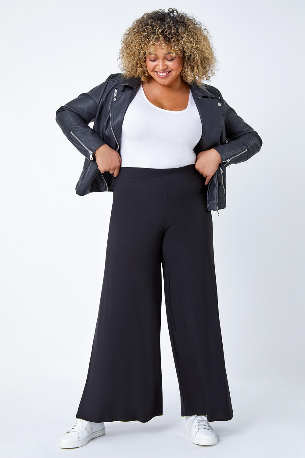 Black Curve Wide Leg Trousers, Image 2 of 5