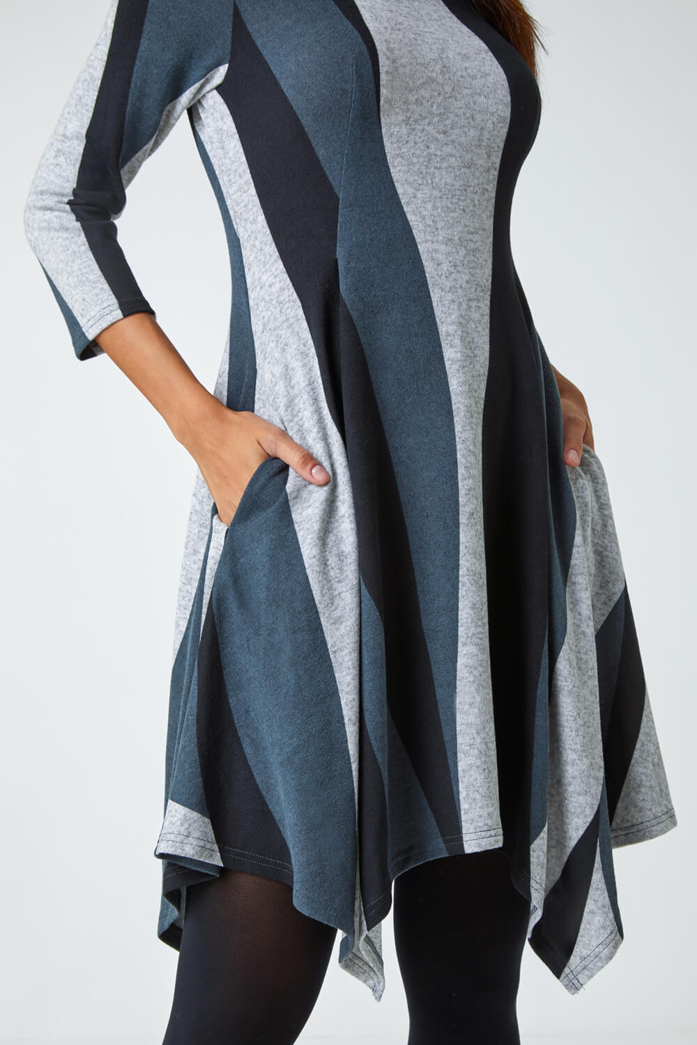 Grey Ribbon Print Stretch Dress, Image 5 of 5