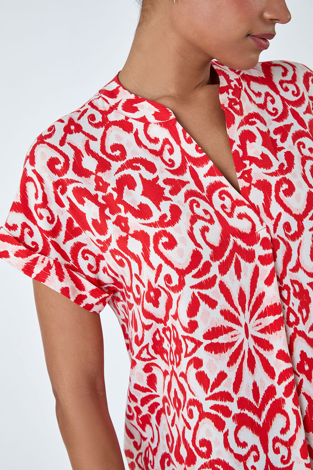 Red Aztec Print Pleat Detail Top, Image 5 of 5