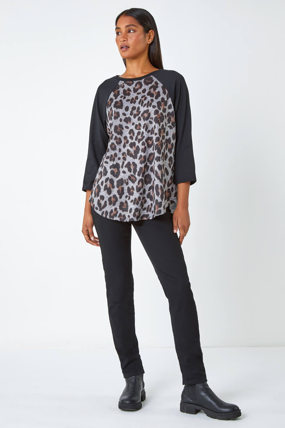 Natural  Animal Print Stretch Top, Image 2 of 5