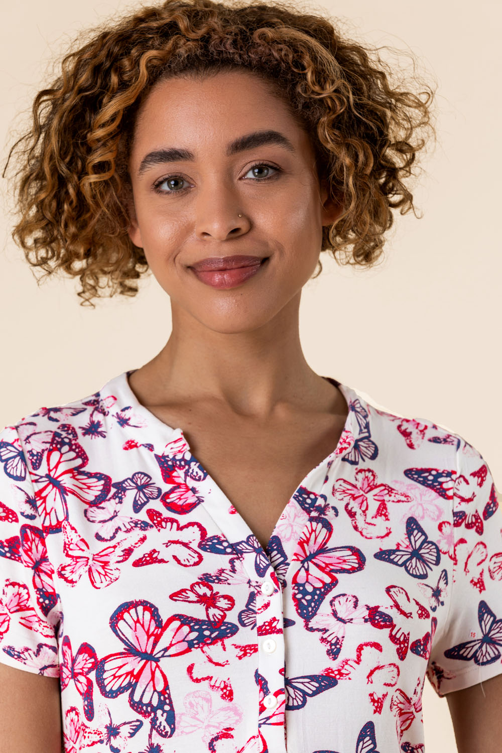 Butterfly Print Button Top