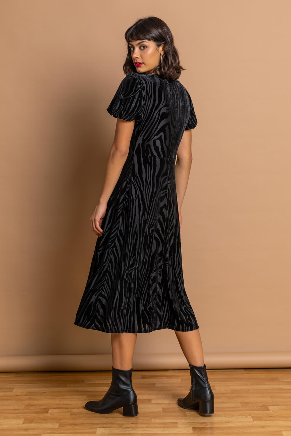 Black Animal Print Burnout Velvet Dress, Image 2 of 5