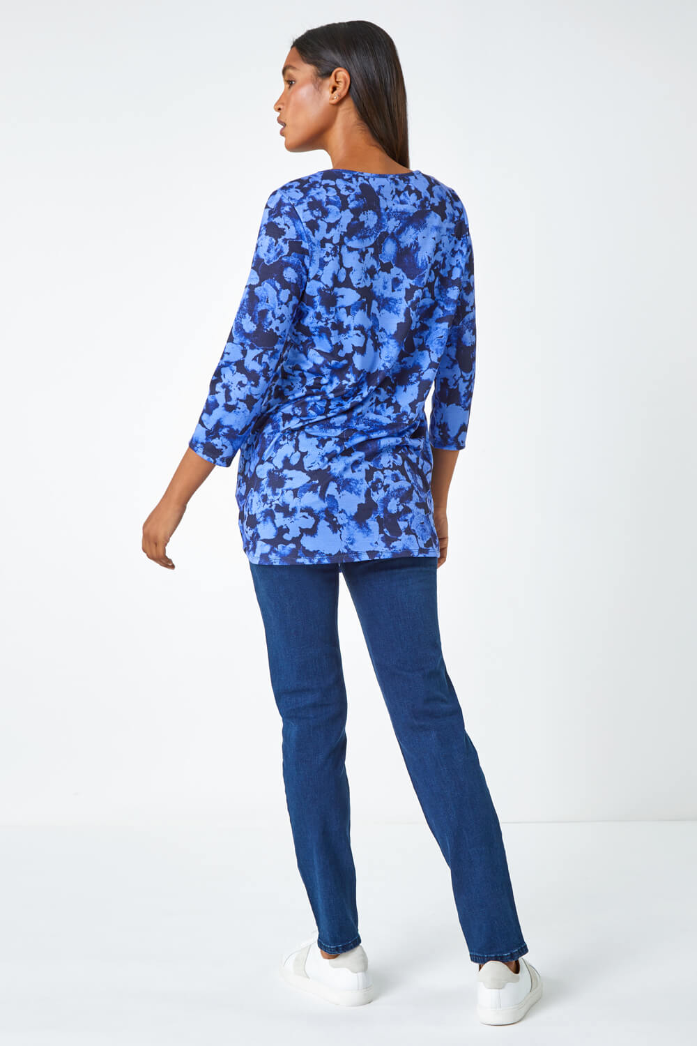 Blue Abstract Print Stretch Swing Tunic , Image 3 of 5