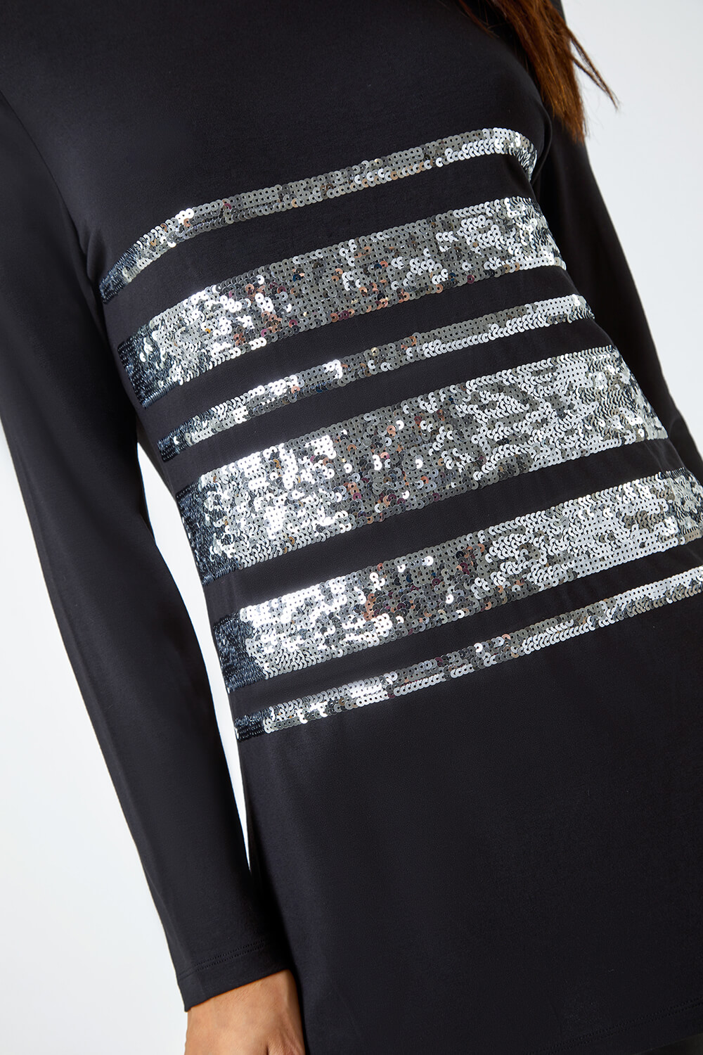 Silver Sequin Detail Stretch Tunic Top, Image 5 of 5