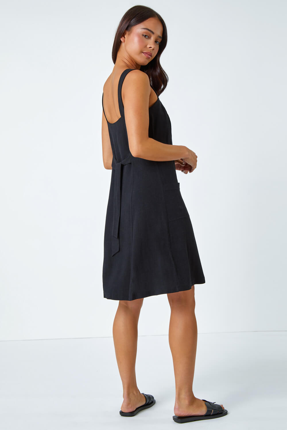 Black Petite Button Front Pocket Dress , Image 4 of 6
