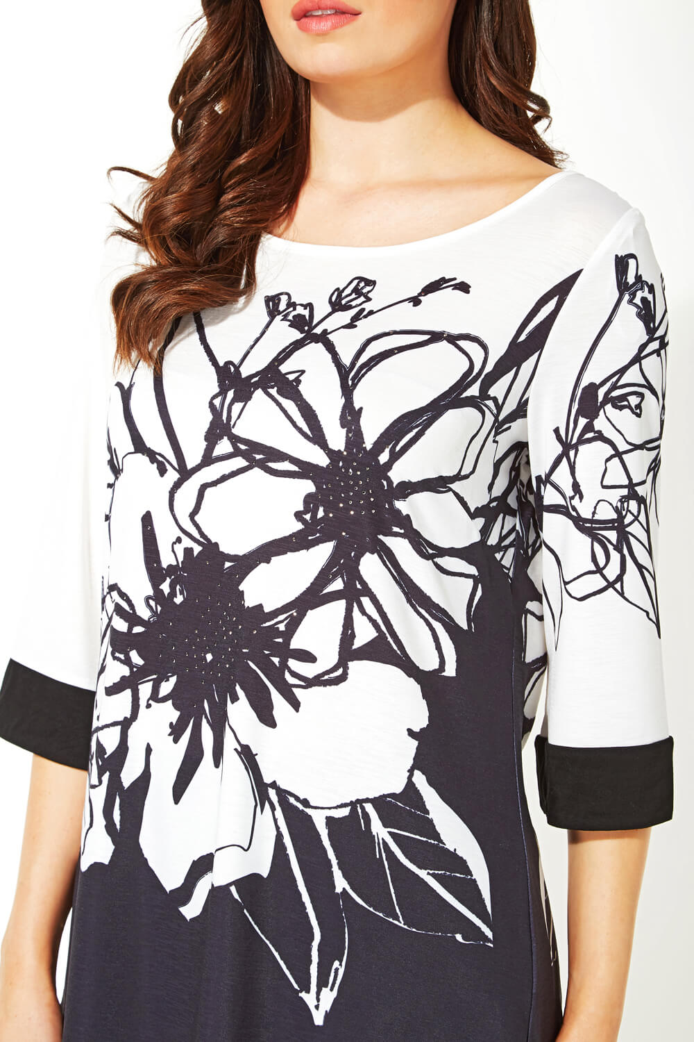 Ivory  Floral Print Contrast Top, Image 4 of 5