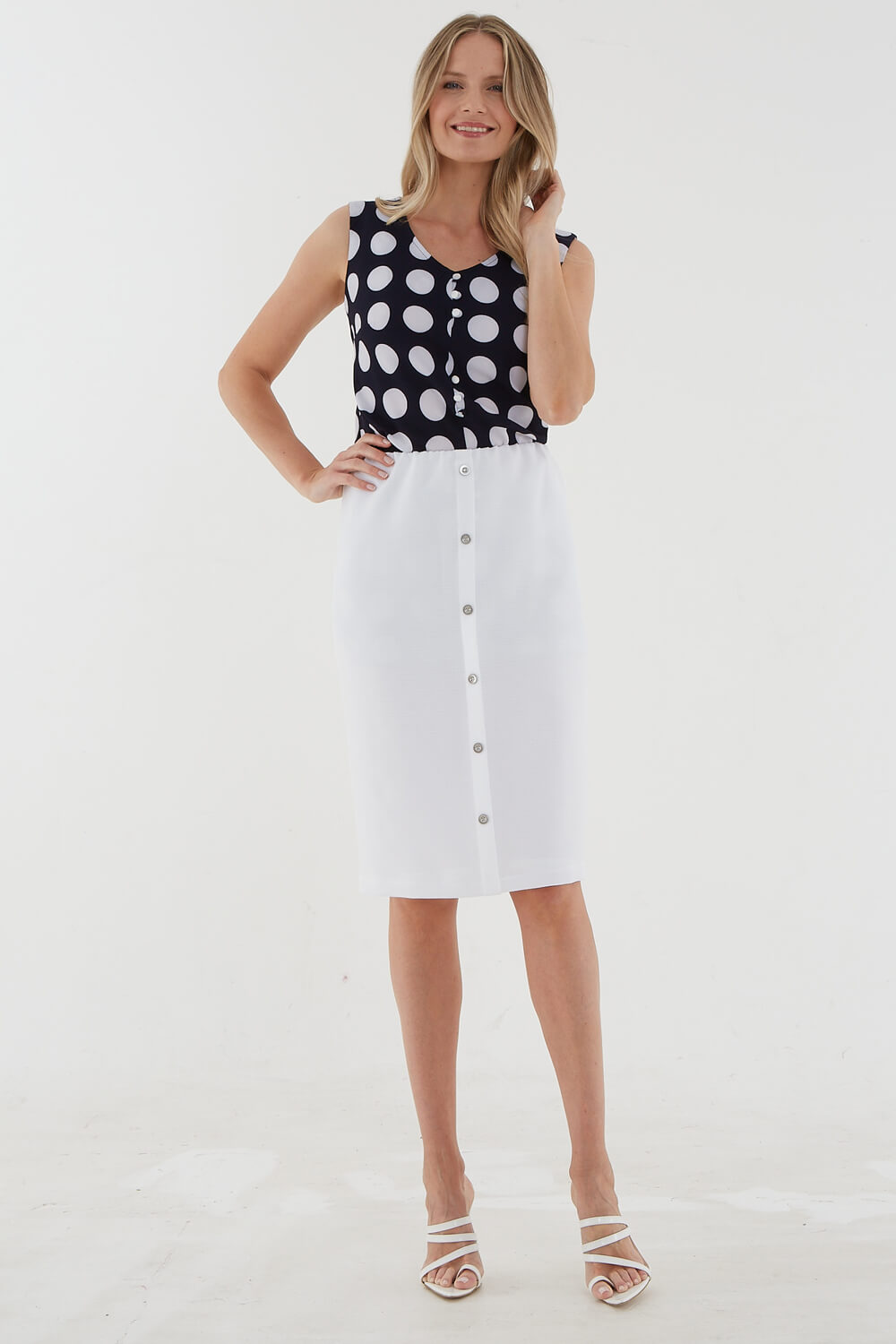 White Julianna Knee Length Button Skirt, Image 3 of 4