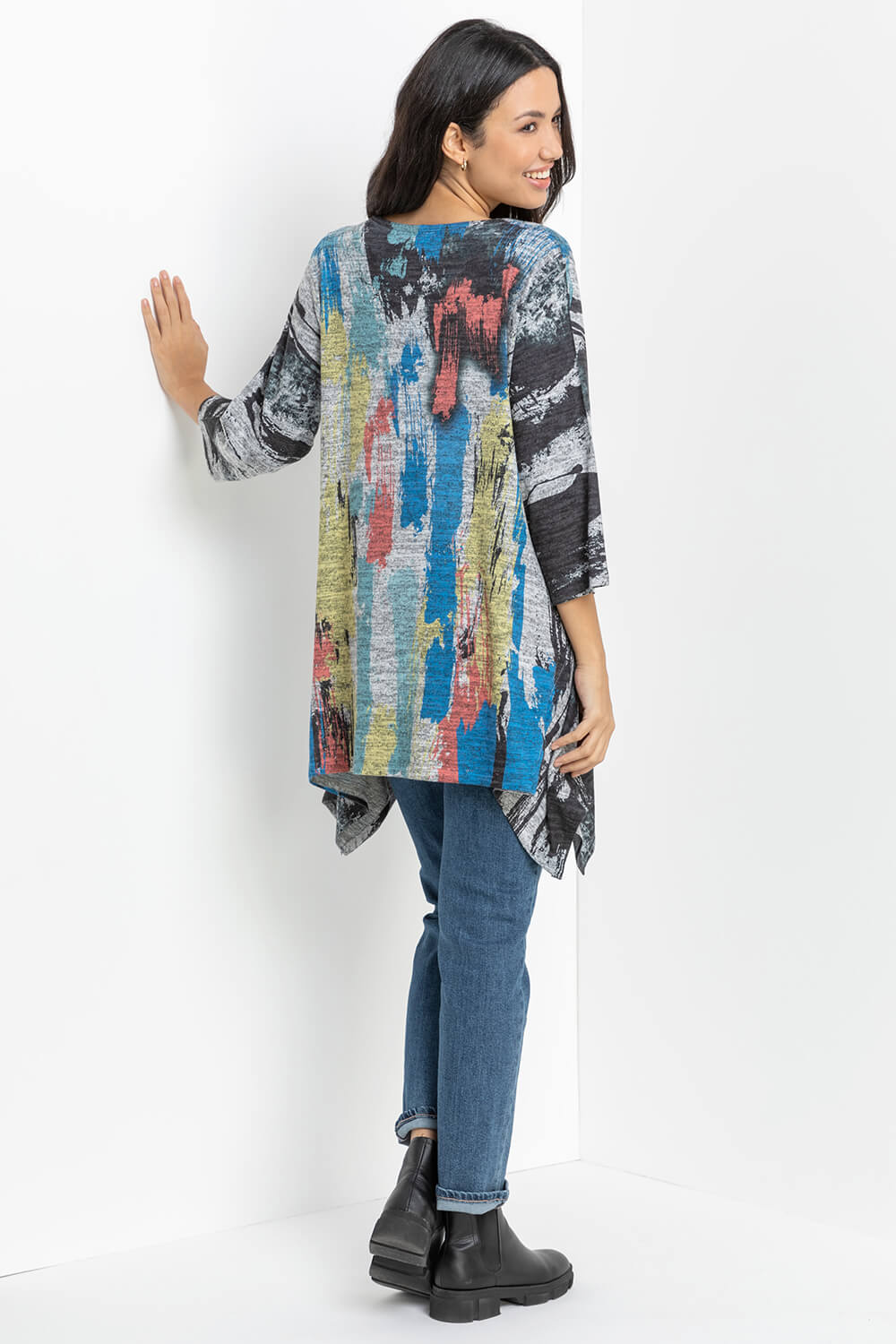 Blue Abstract Print Hanky Hem Slouch Top, Image 2 of 5