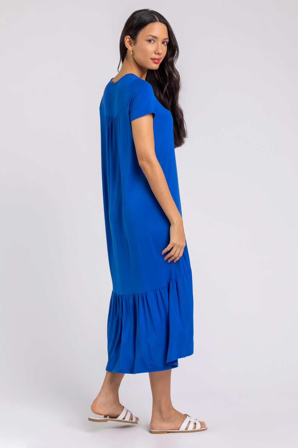 Royal Blue Tiered Hem Jersey Midi Dress, Image 2 of 4
