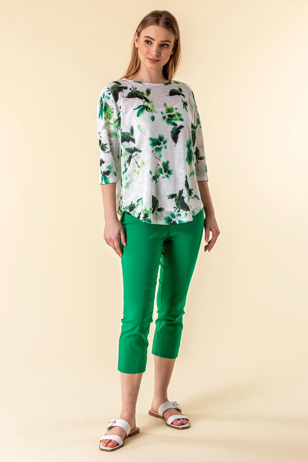 Green Floral Print Jersey Top, Image 2 of 4