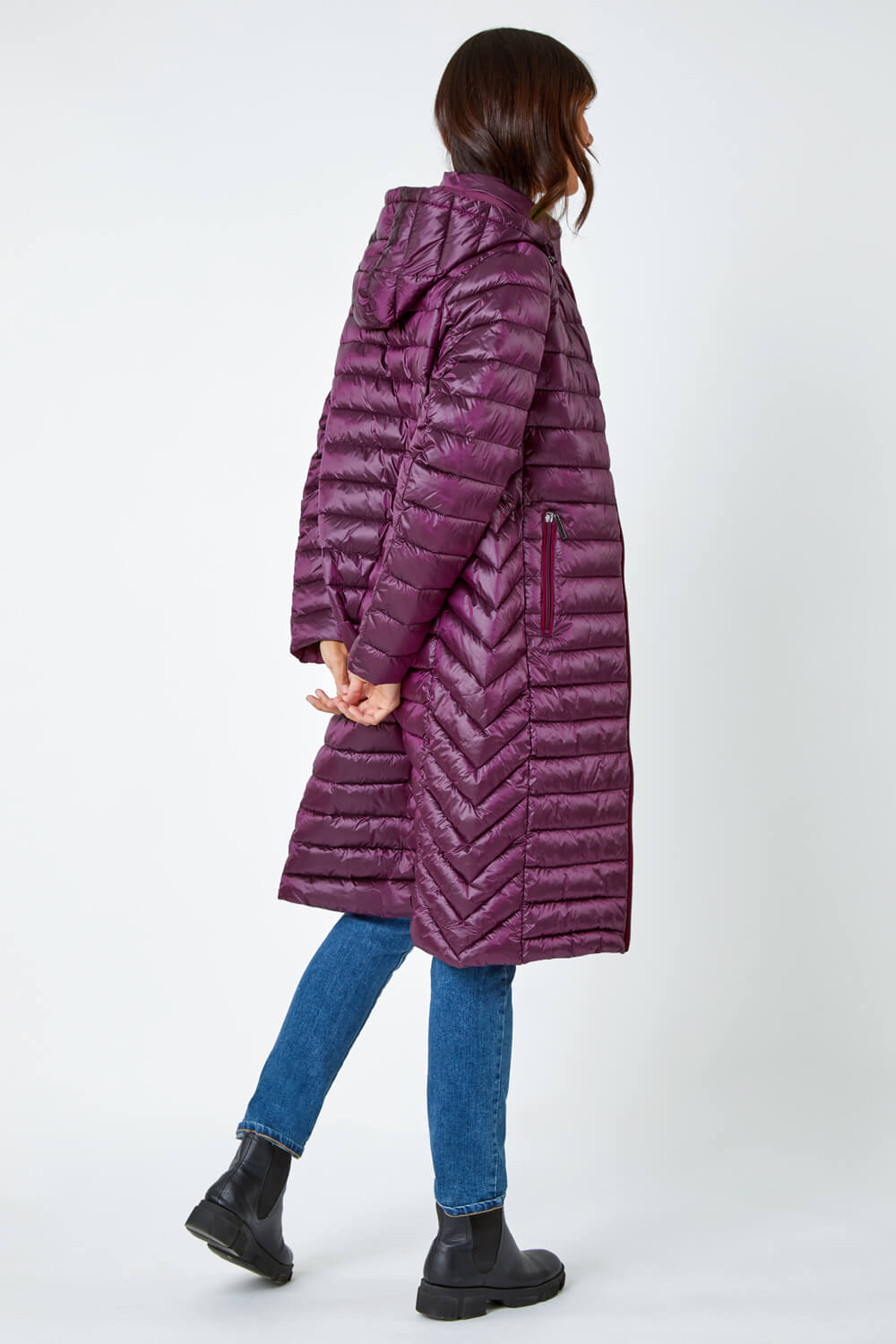 Purple Longline Hooded Padded Coat, Image 3 of 5