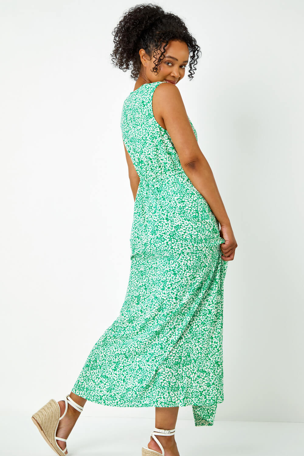 Green Petite Floral Print Stretch Maxi Dress, Image 3 of 5