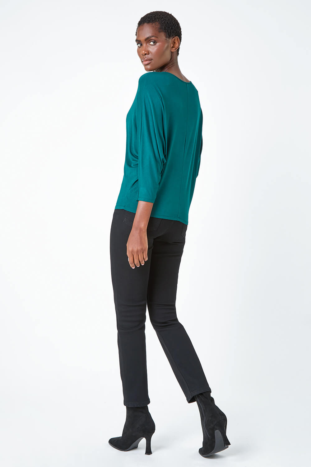 Dark Green Diamante Embellished Relaxed Stretch Top , Image 3 of 5