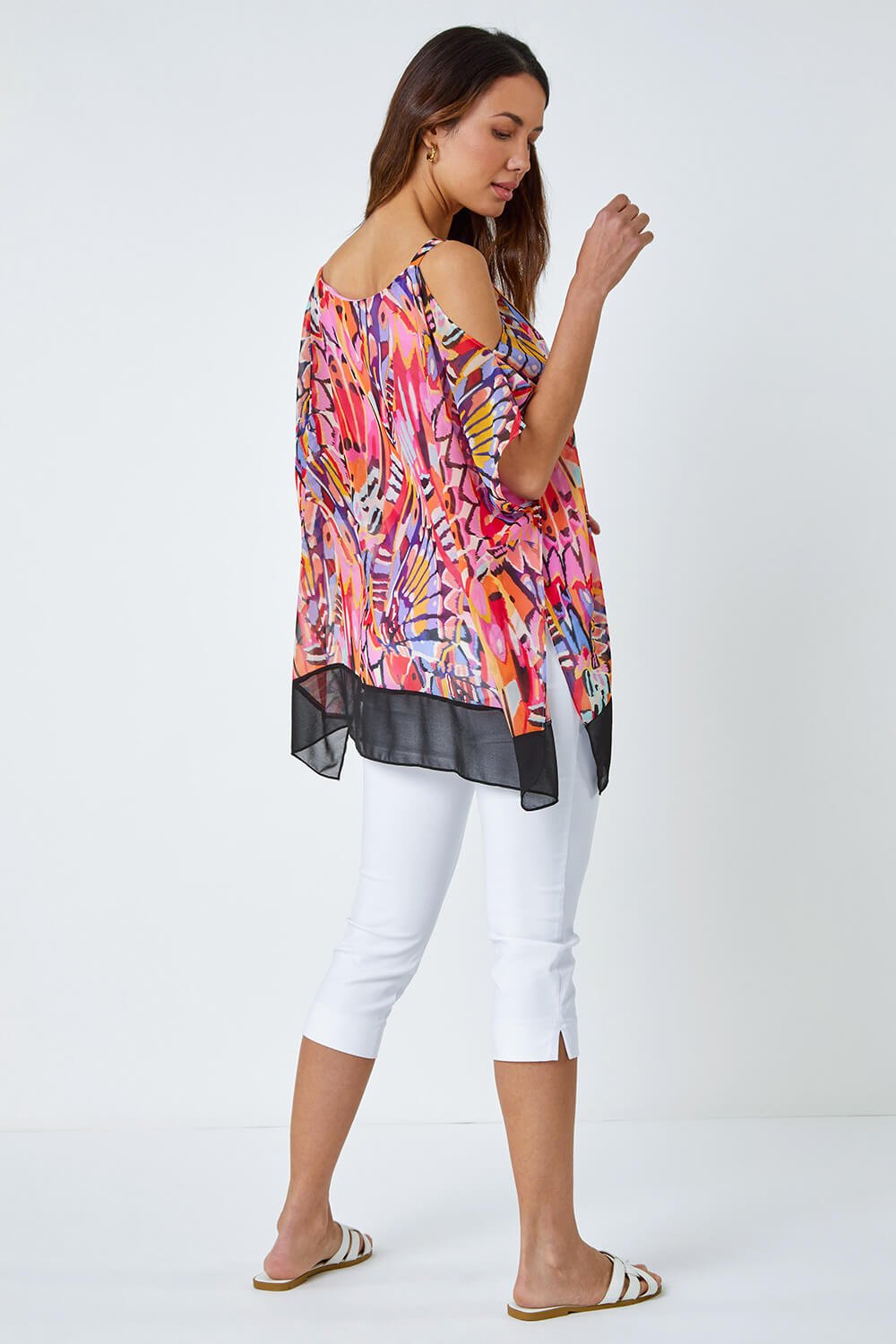 PINK Butterfly Contrast Cold Shoulder Top, Image 3 of 5