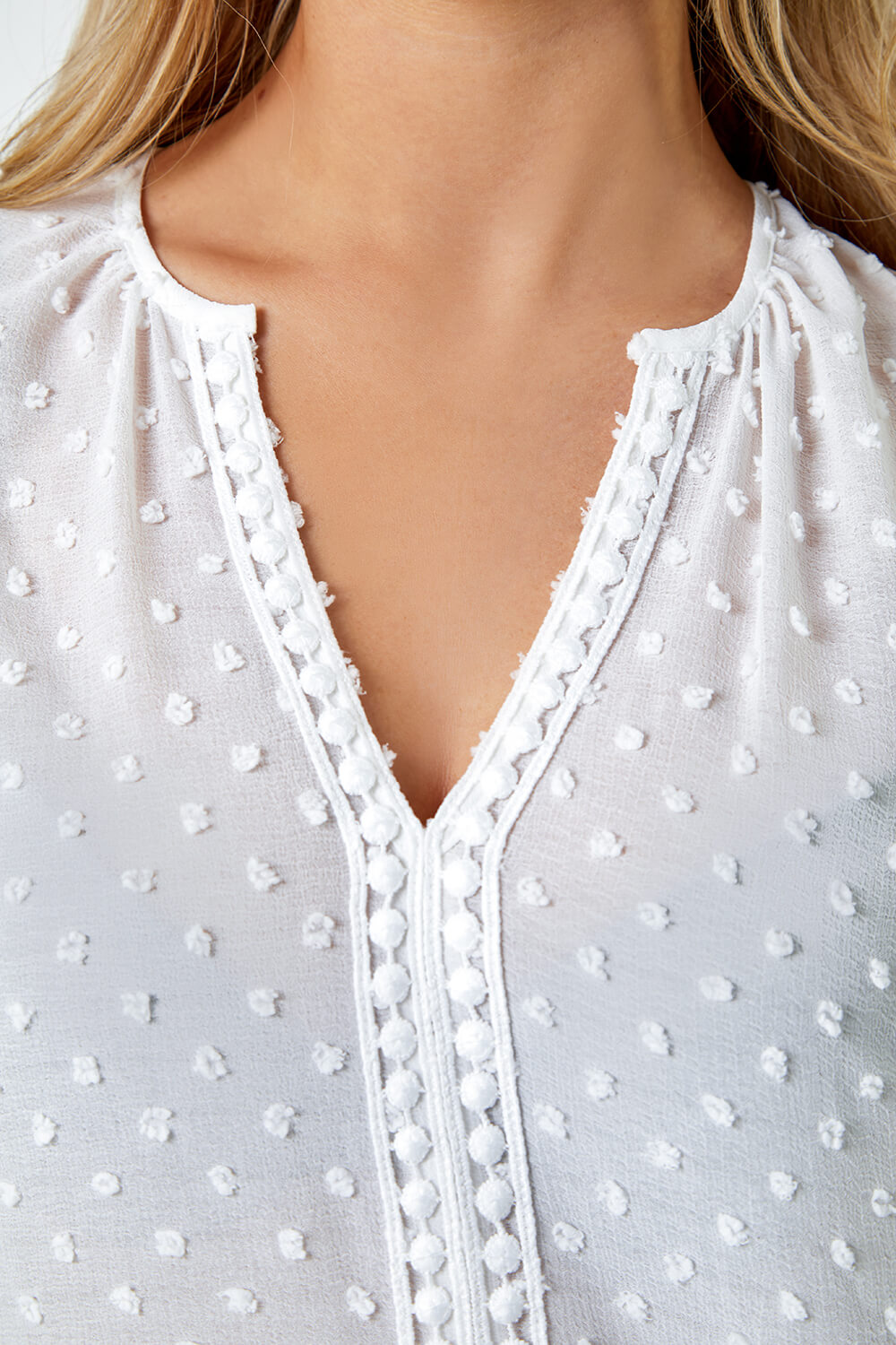 Ivory  Petite Textured Spot Print Top, Image 5 of 5
