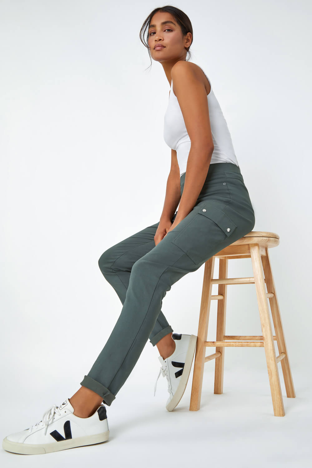 Turn Up Stretch Cargo Trousers