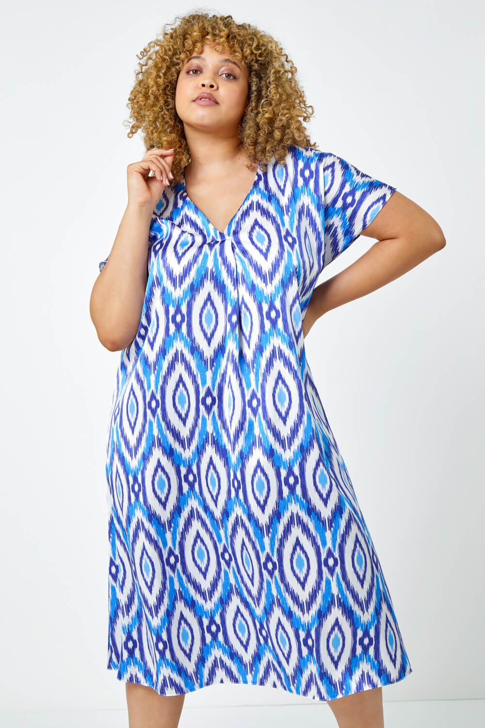 Blue Curve Aztec Print Relaxed Midi Dress, Image 4 of 5