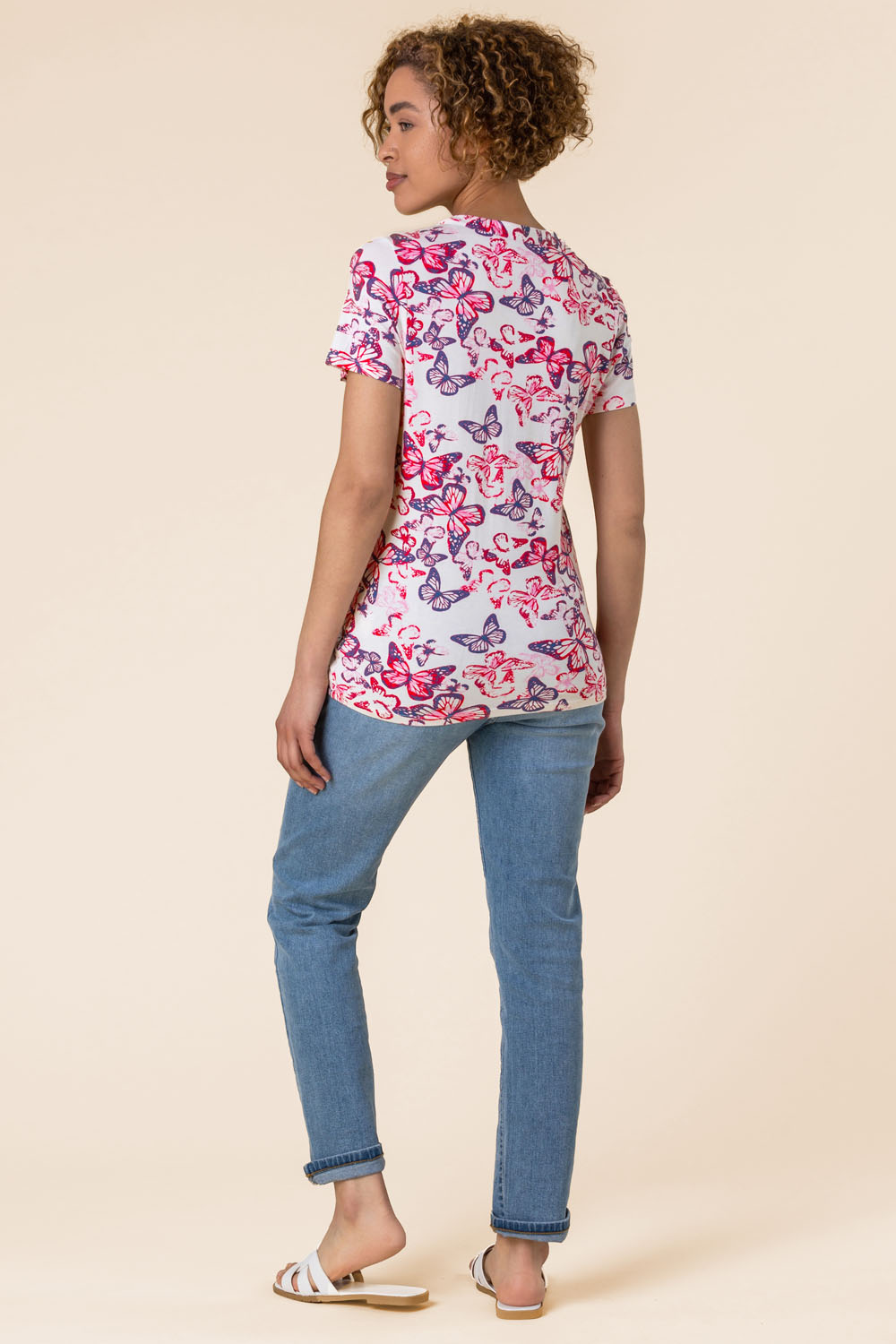 PINK Butterfly Print Button Top, Image 2 of 5