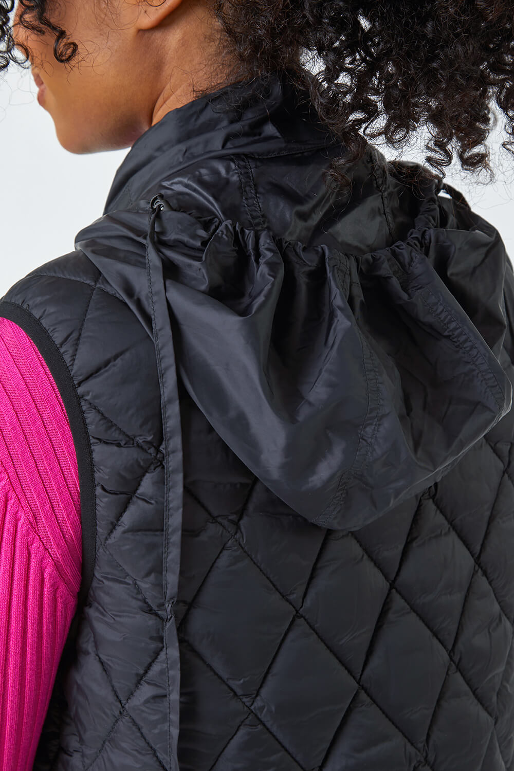 Black Petite Hooded Quilted Gilet , Image 5 of 5
