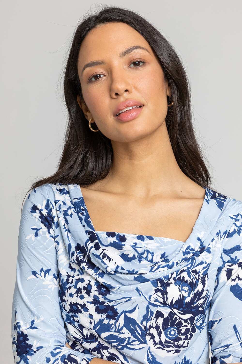 Light Blue  Printed Cowl Neck Top, Image 3 of 4