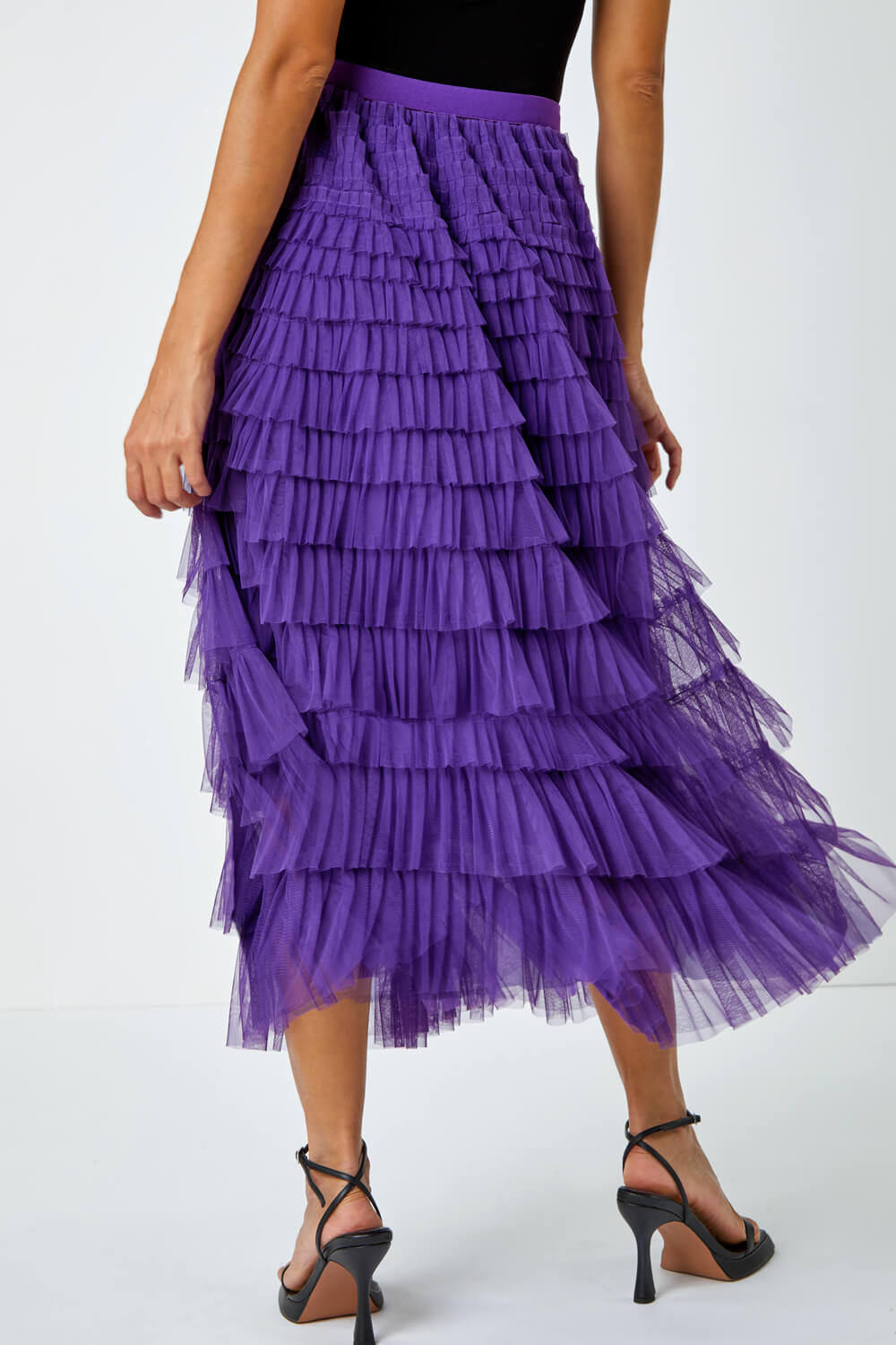 Purple Elasticated Mesh Tiered Ruffle Skirt | Roman UK