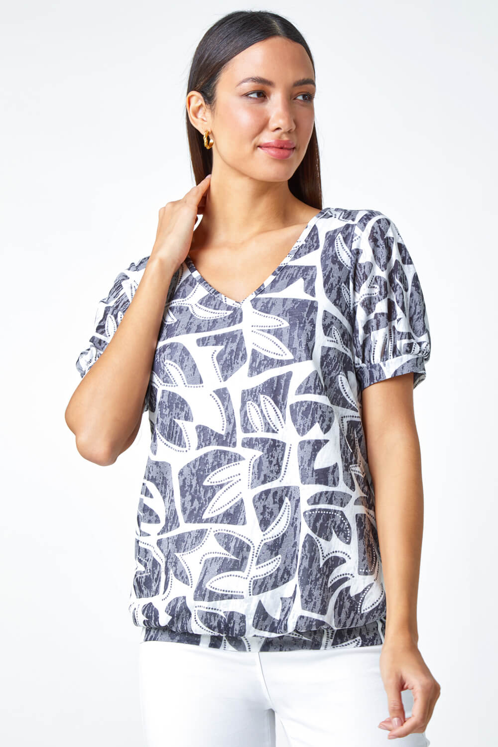 Abstract Burnout Blouson Stretch Top