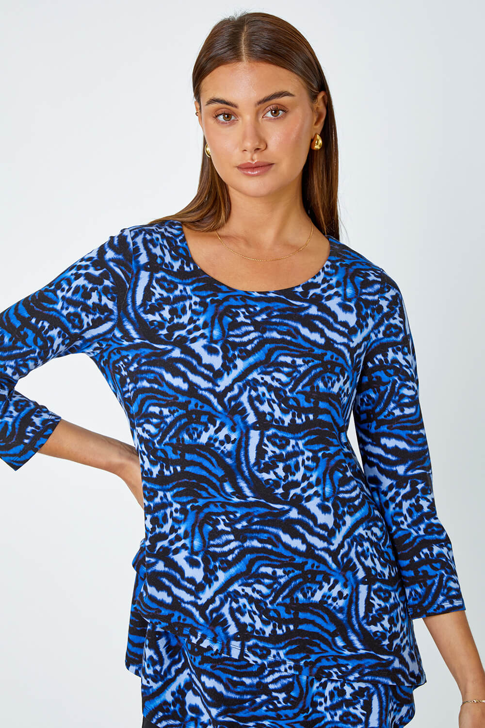 Blue Animal Asymmetric Layer Stretch Top, Image 4 of 5
