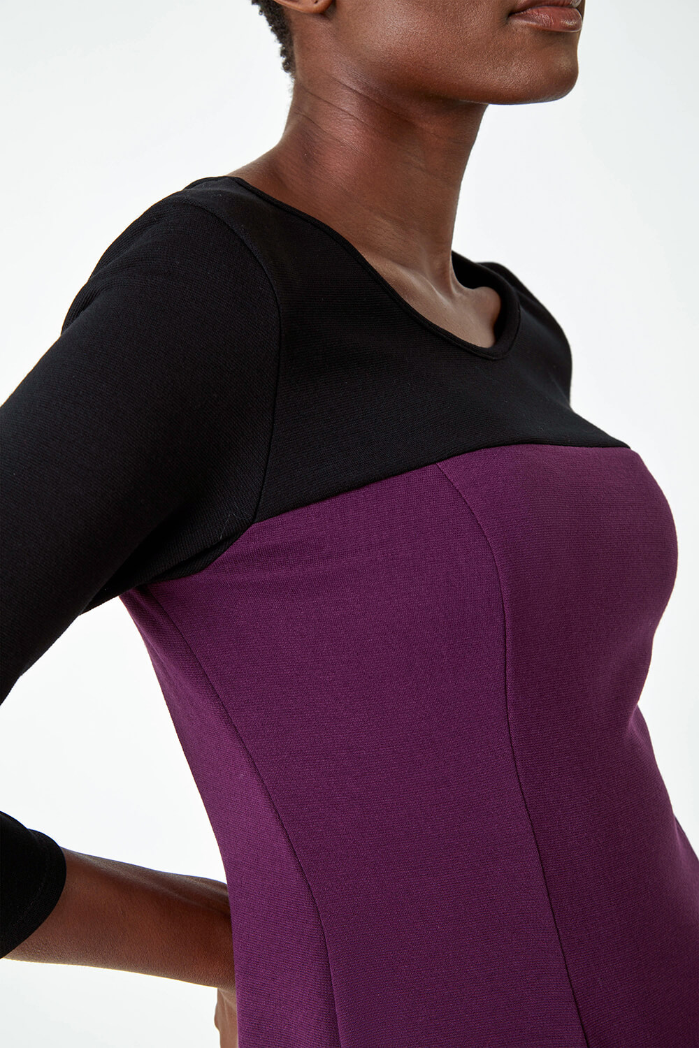 Purple Colour Block Skater Stretch Dress, Image 5 of 5