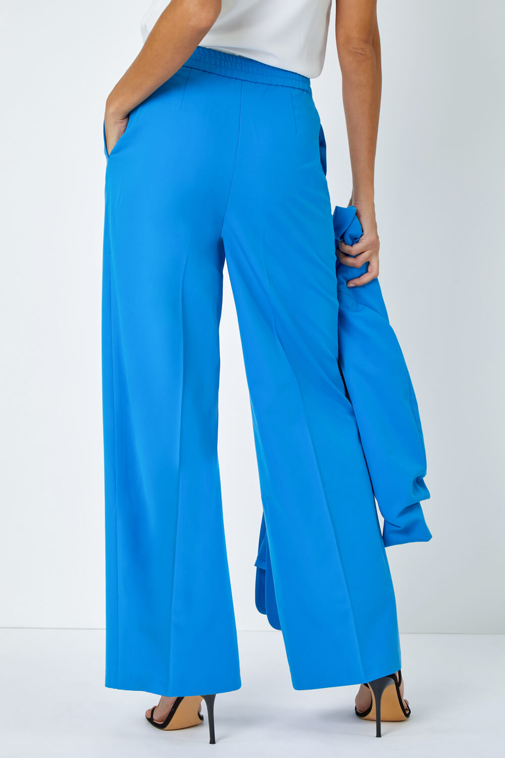 Blue Tailored Relaxed Stretch Trousers, Image 3 of 5
