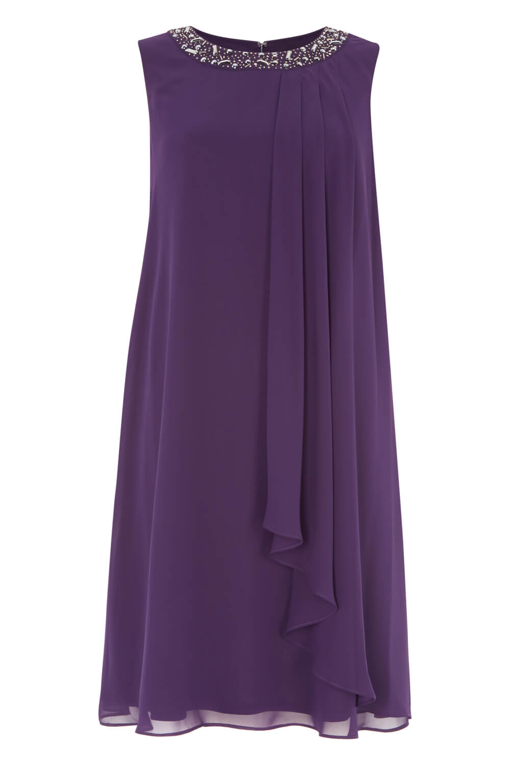 Purple Embellished Neck Chiffon Dress, Image 4 of 4