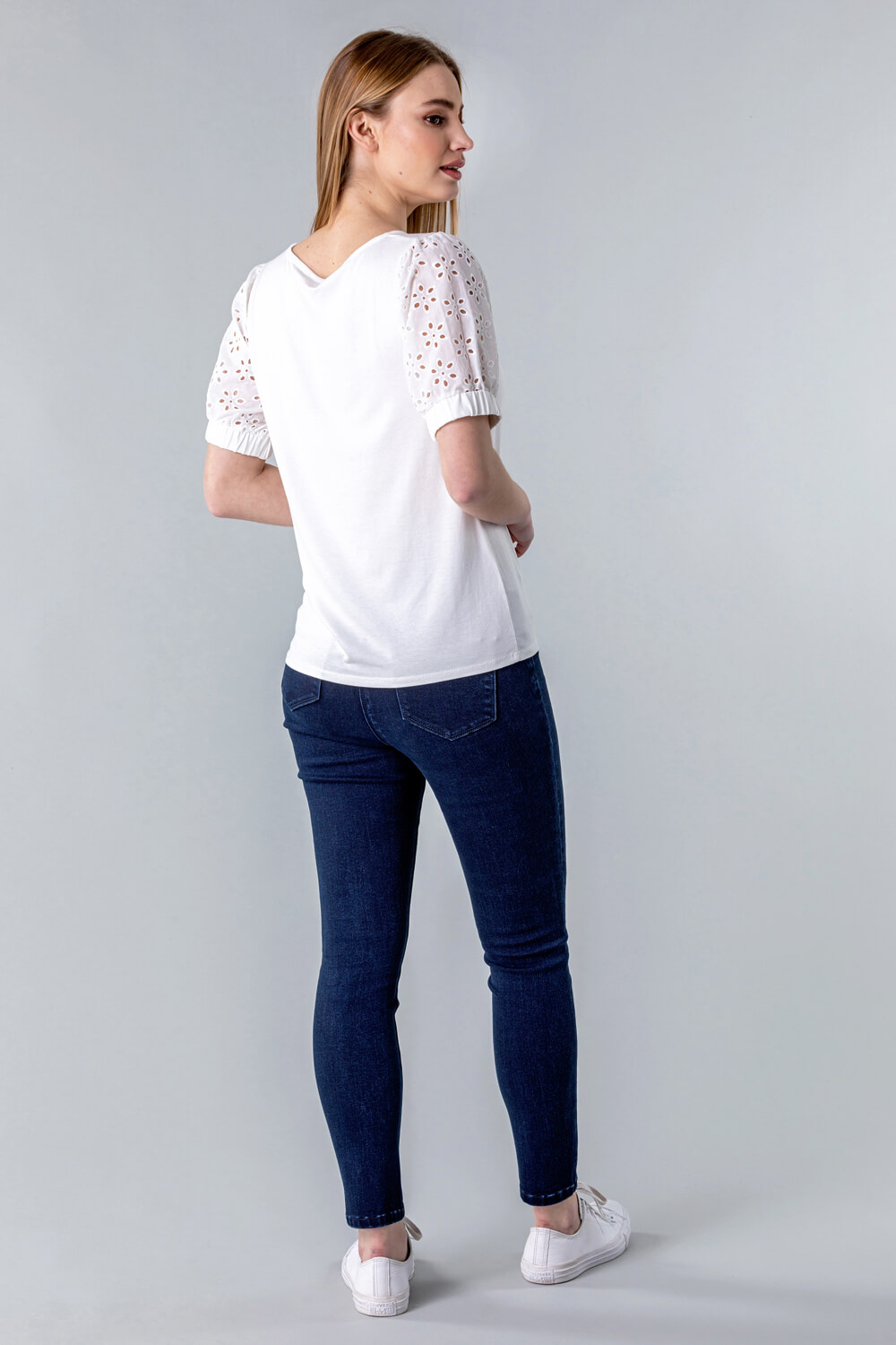 Ivory  Broderie Puff Sleeve T-Shirt, Image 4 of 5