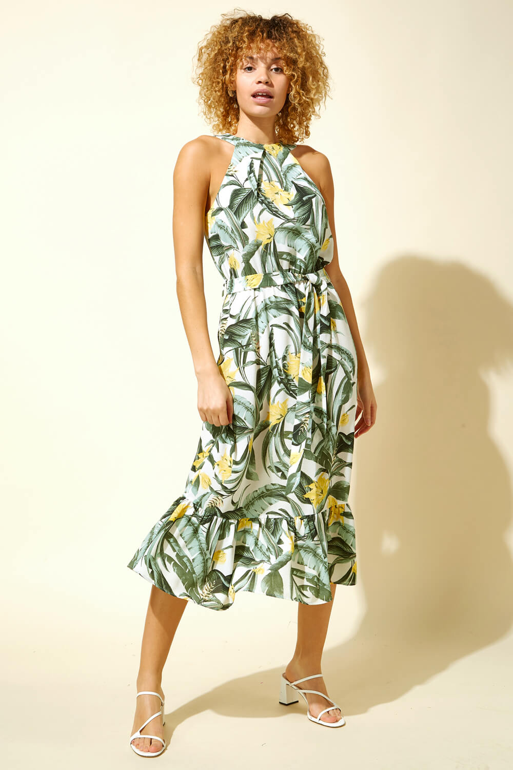 Tropical Print Halter Neck Dress