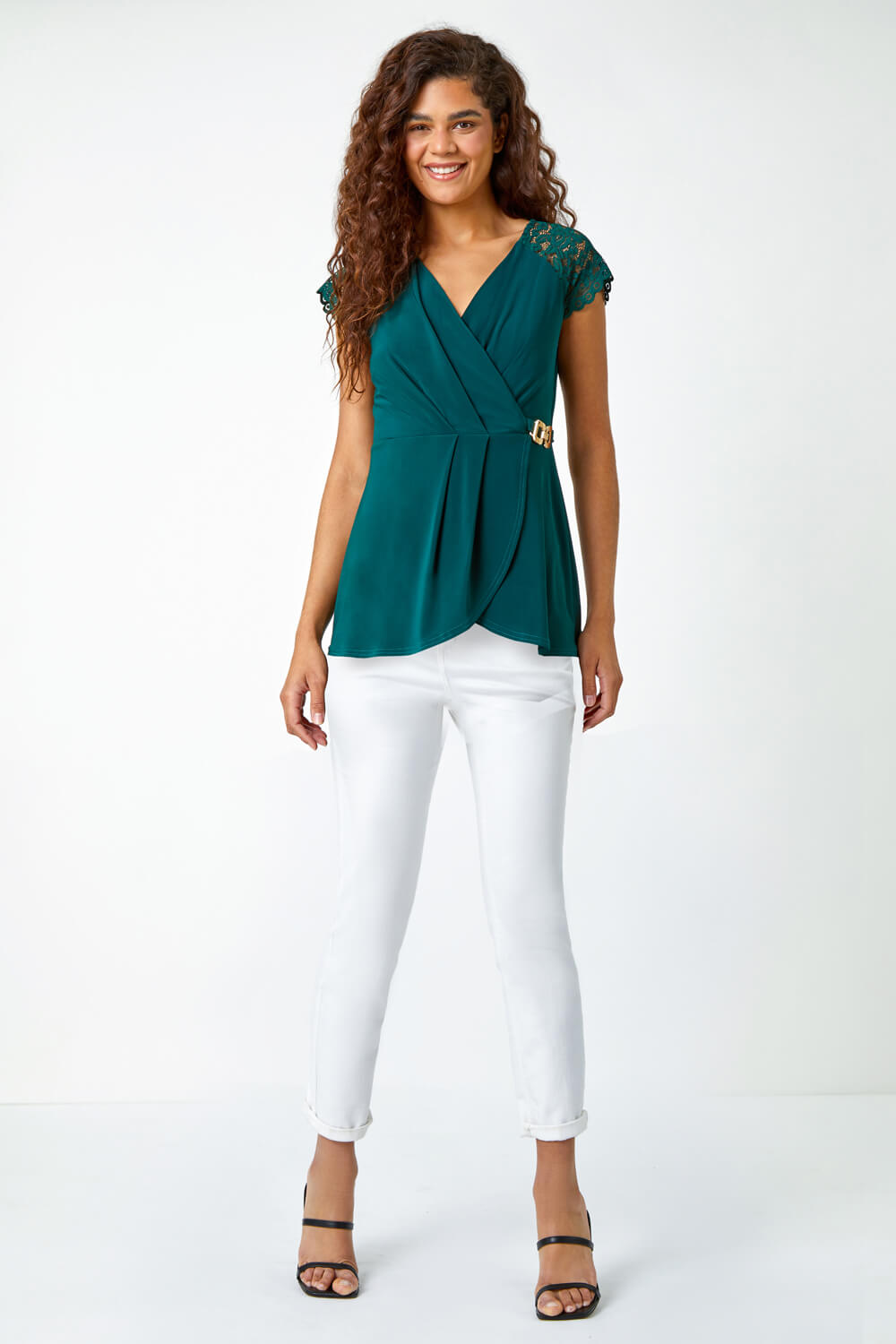 Forest  Lace Trim Stretch Wrap Top, Image 4 of 5