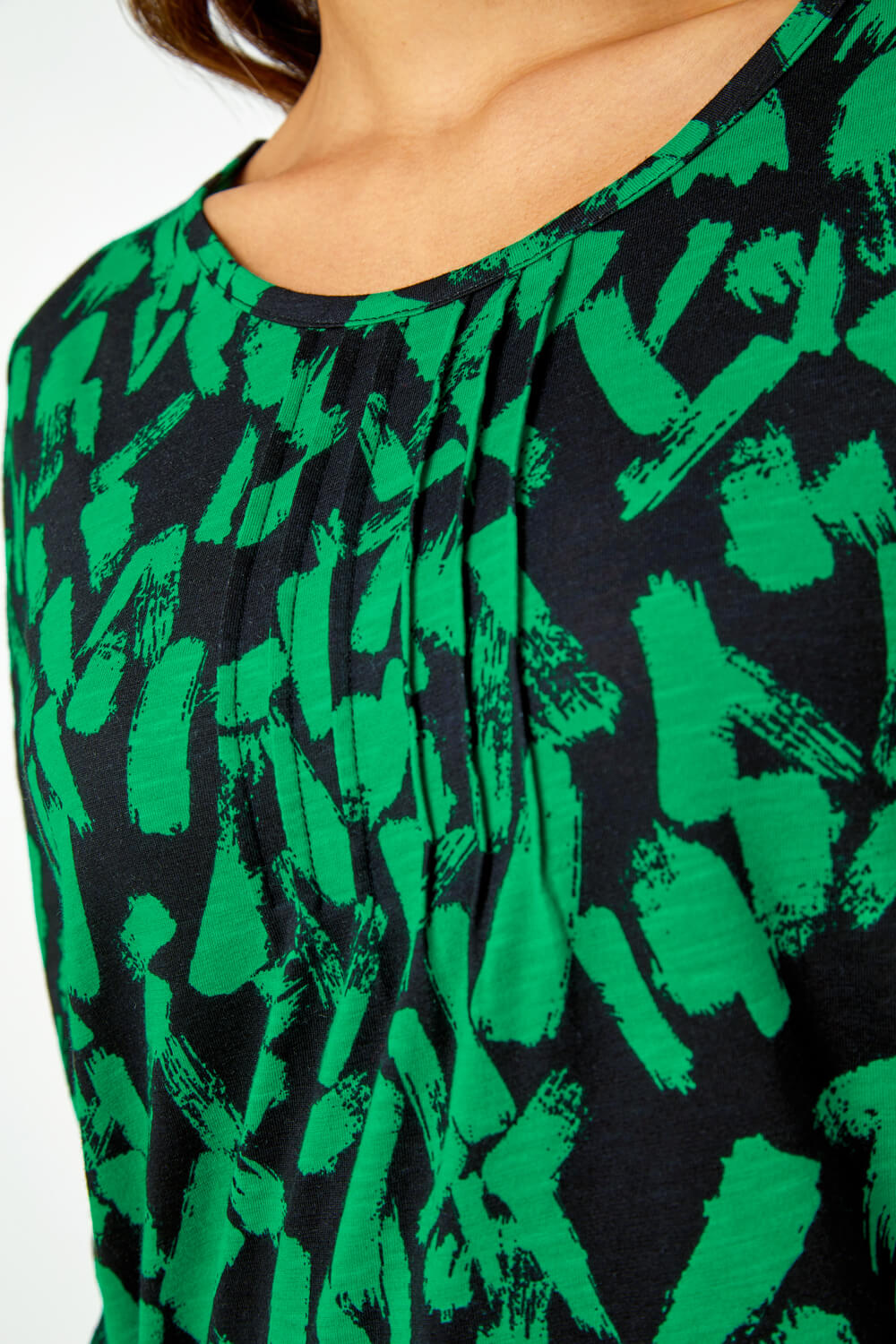 Green Cotton Abstract Print Pleated Top, Image 5 of 5