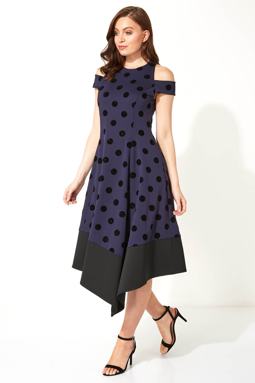 Spot Flocked Fit and Flare Dress