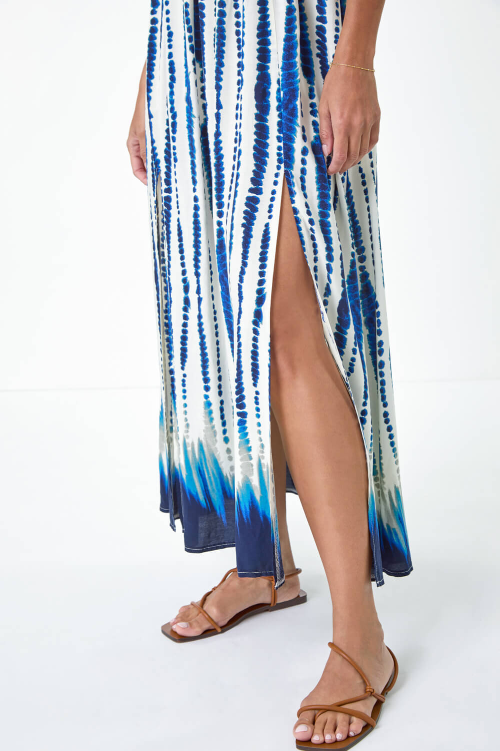 Blue Tie Dye Shirred Bardot Maxi Dress Roman Uk