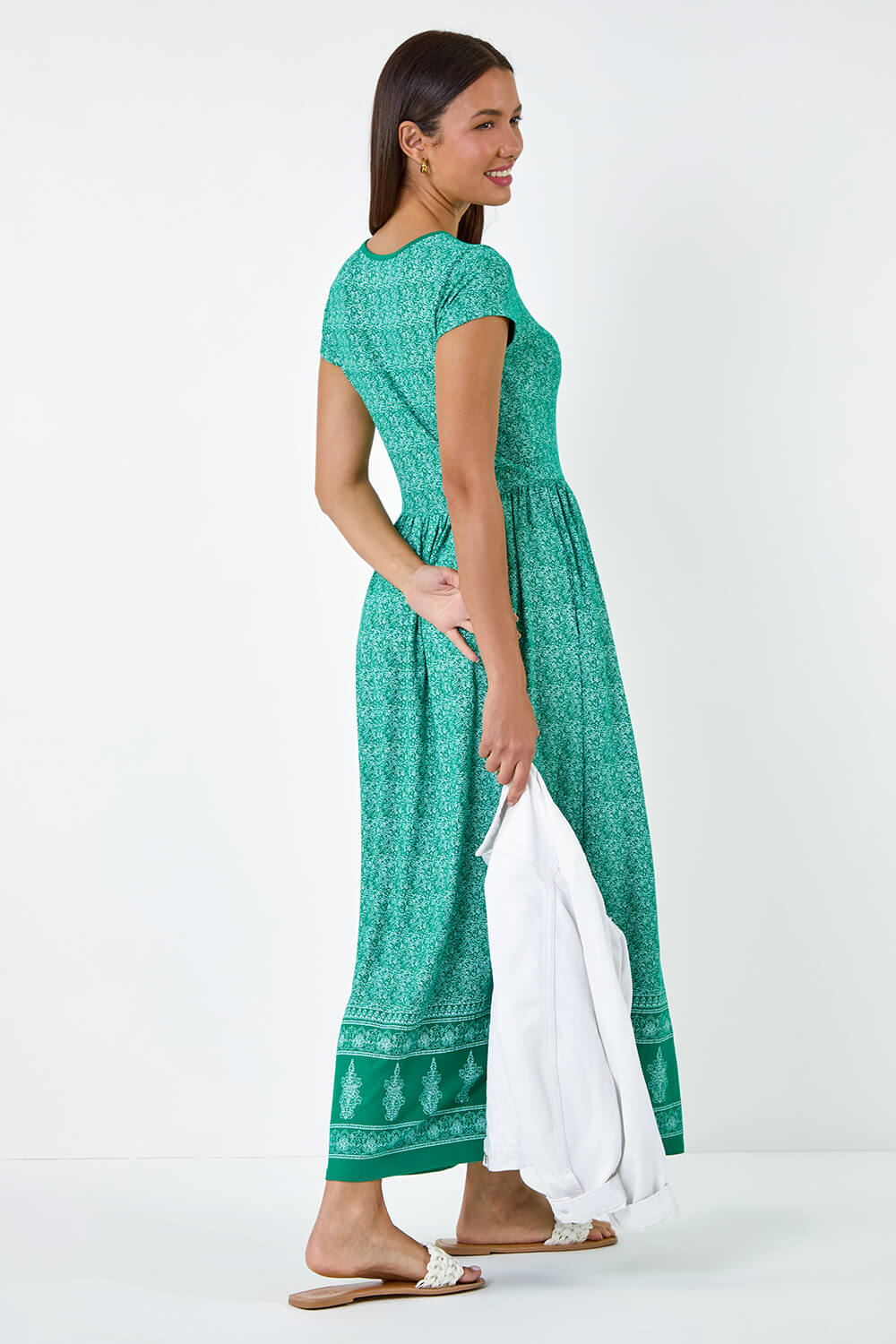 Green Paisley Relaxed Stretch Maxi Dress, Image 3 of 5