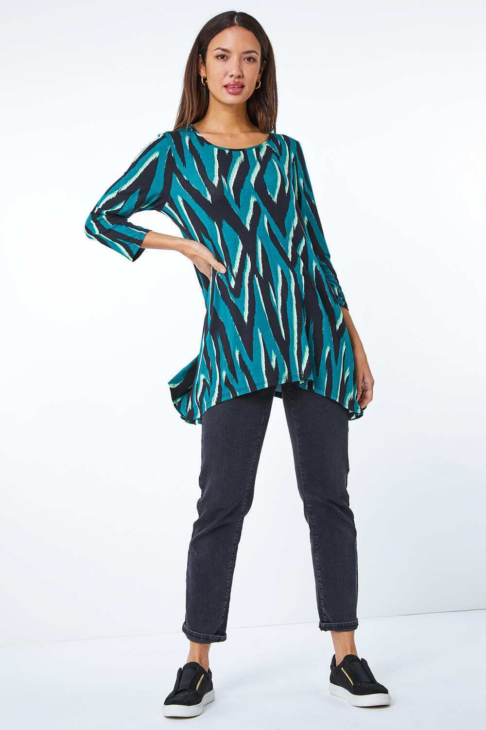 Green Animal Swing Stretch Tunic Top, Image 4 of 5